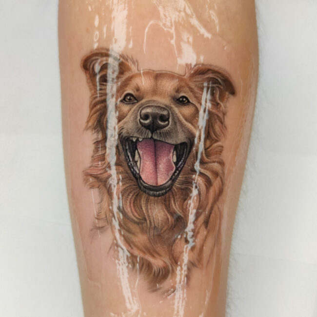 tatuaje realista perro curado